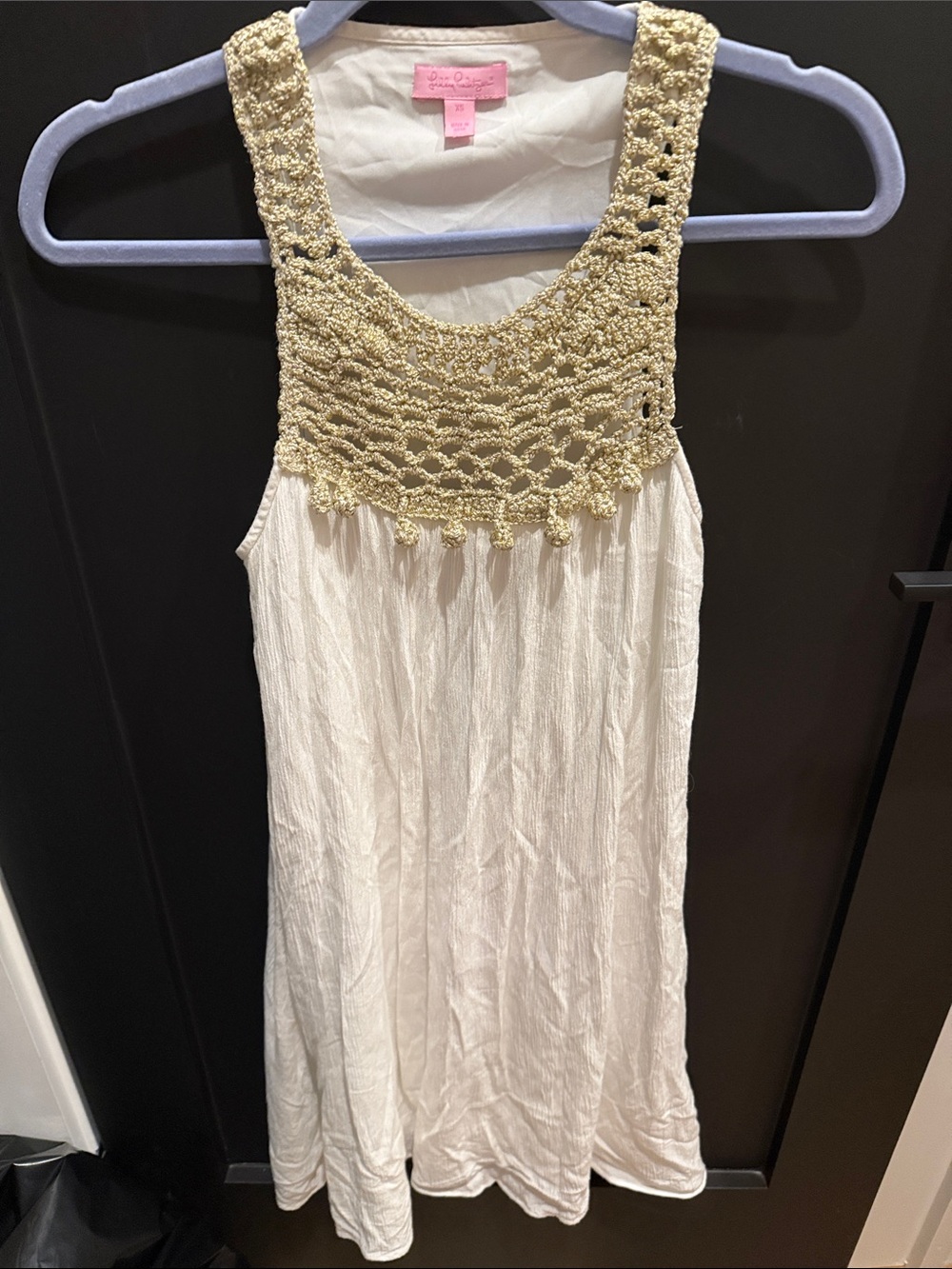 Lilly Pulitzer Cream Midi Dress with Gold Crochet Yoke